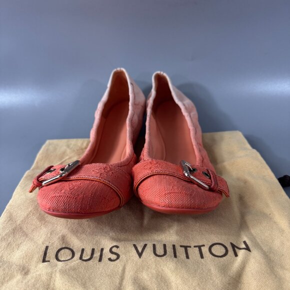 100% Authentic Louis Vuitton Two Tone Denim Buckle Scrunch Ballet Flats Size 41 - Picture 3 of 15